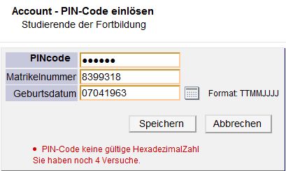 PIN-Code keine gültige Hexadezimalzahl